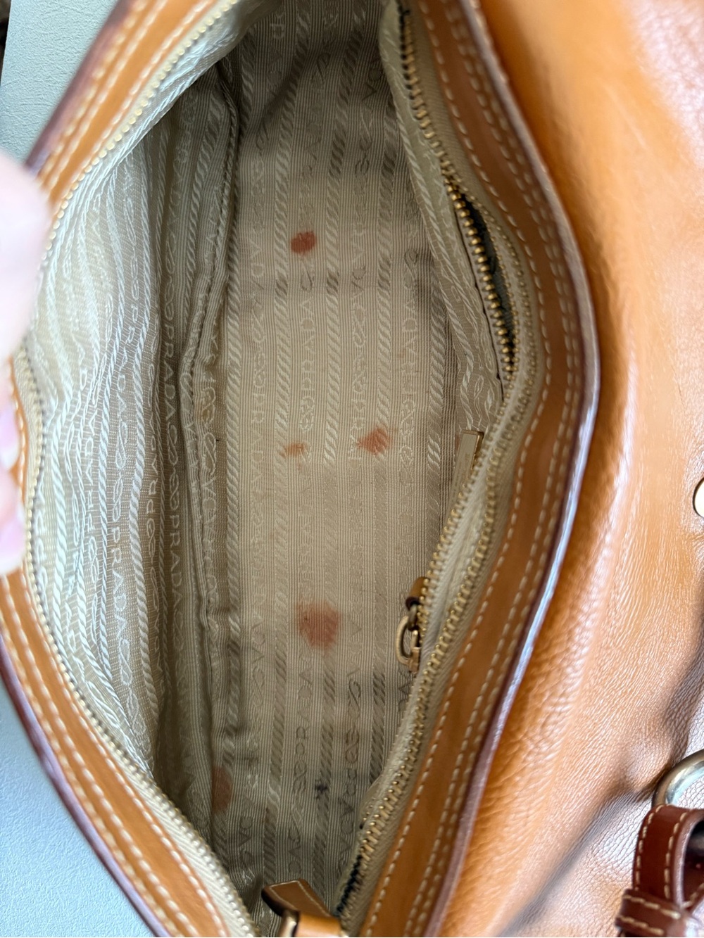 PRADA Vintage Tan Leather Shoulder Bag with Tag - Picture 11 of 13